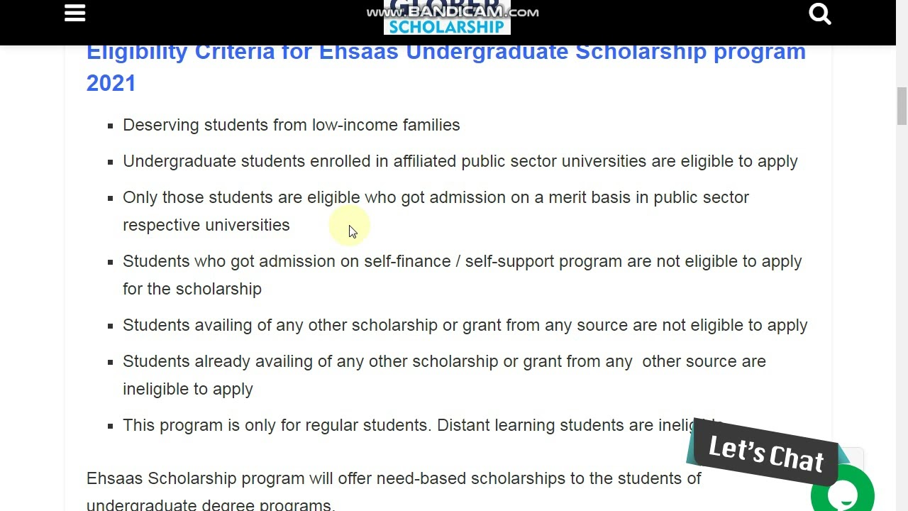 Ehsaas Undergraduate Scholarship Program 2022 | Globerscholarships