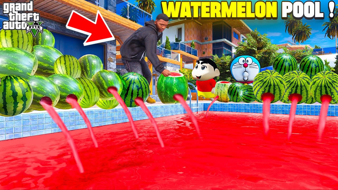 Shin chan & Franklin Making Their Swimming Pool into Watermelon 🍉 Swimming Pool in GTA 5 in Telugu