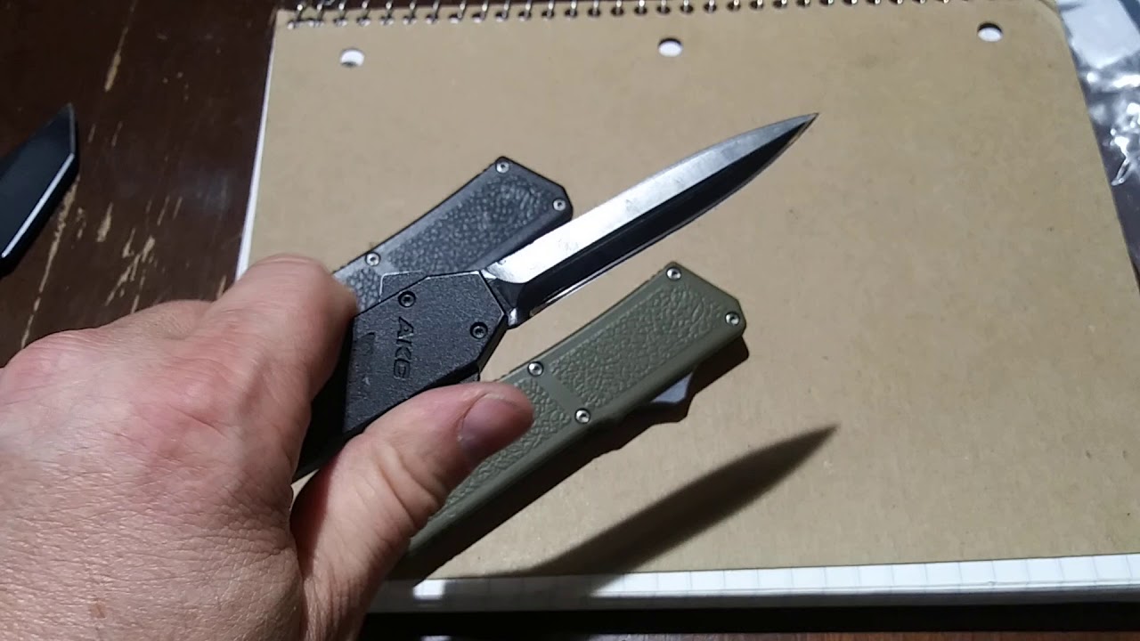 LIGHTNING OTF KNIFE OPENING AND OVERVIEW. black handle tanto tip