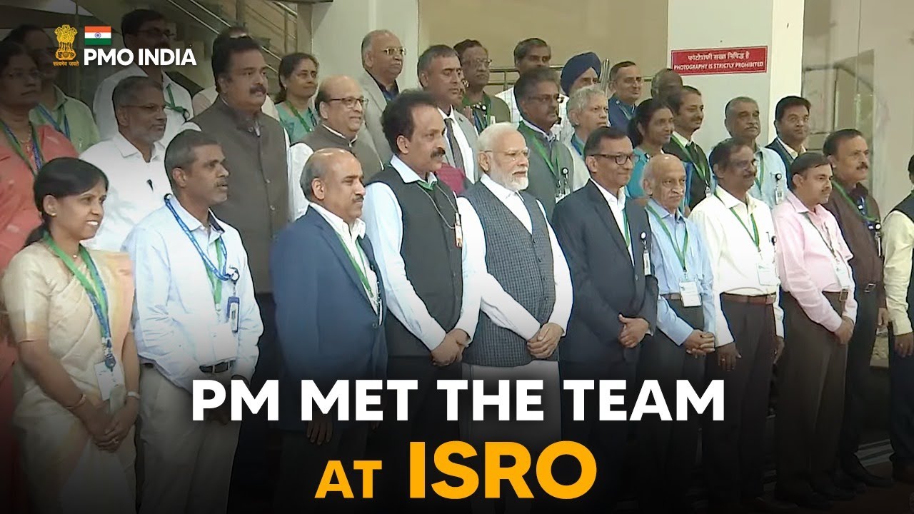 Prime Minister Narendra Modi meets the team at ISRO