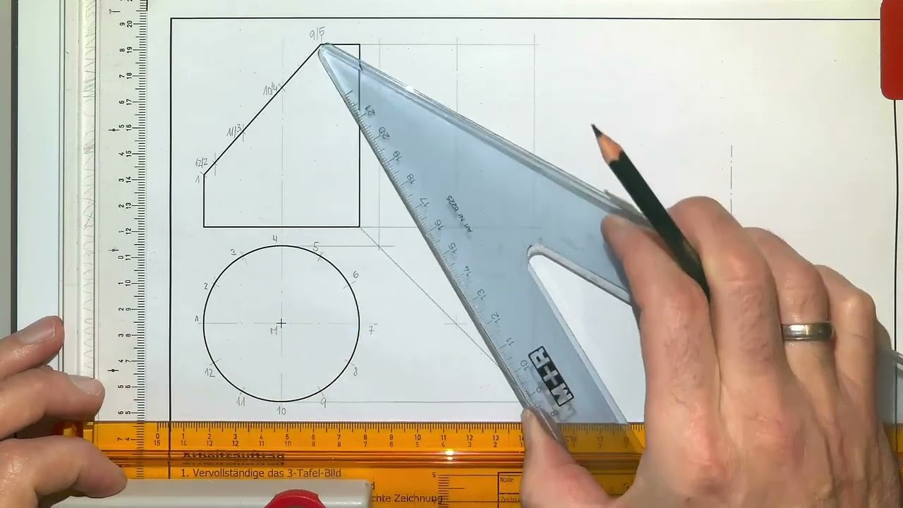 Zylinder mit Teilabschrägung - Konstruktion des 3-Tafel-Bildes