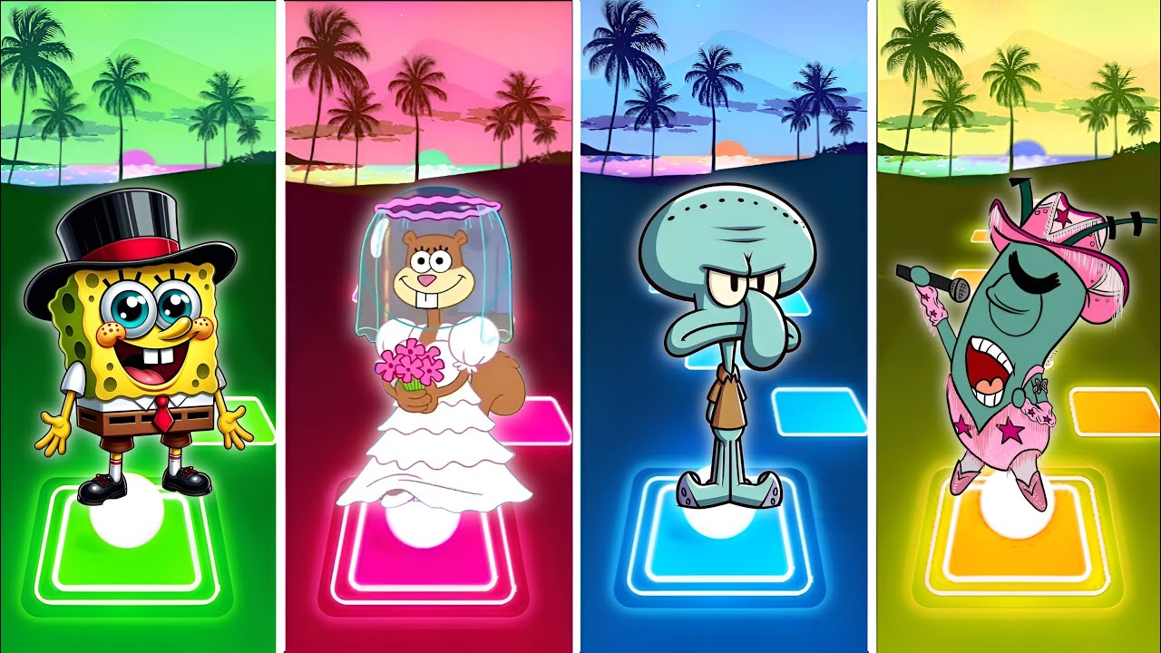 TILES HOP l Spongebob VS Sandy Cheeks VS Squidward VS Plankton