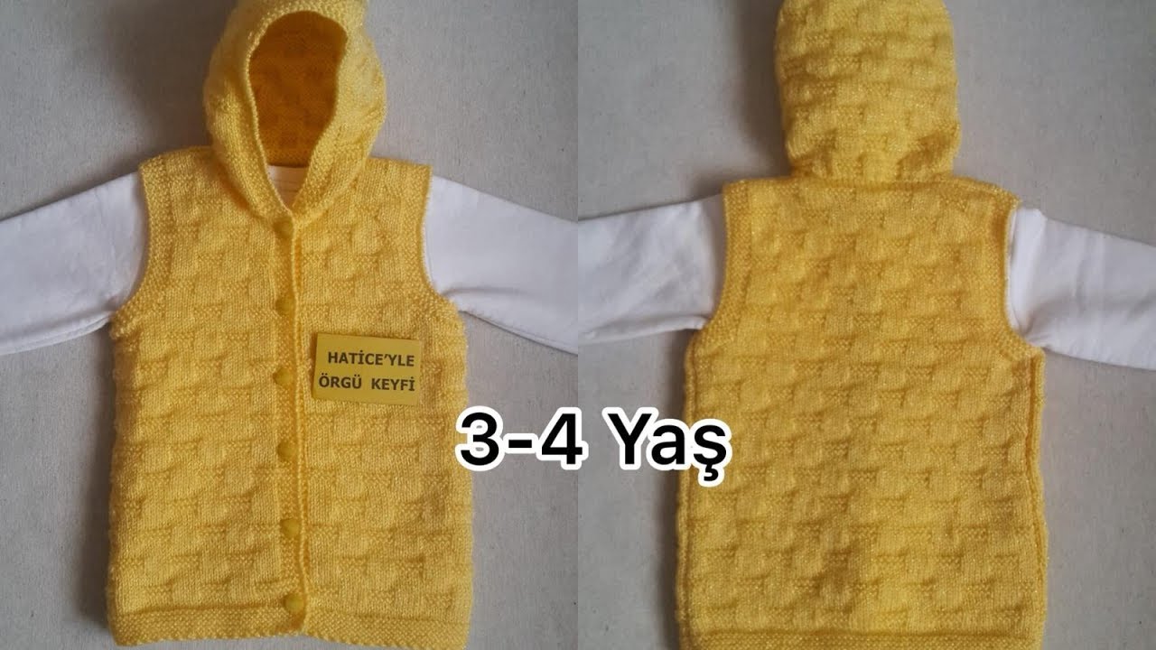 Kesme Taş Örneğinde Kapuşonlu Çocuk Yeleği Tarifi. 3 .4 Yaş. Kız Ve Erkek İçin Güzel Örgü Yelek