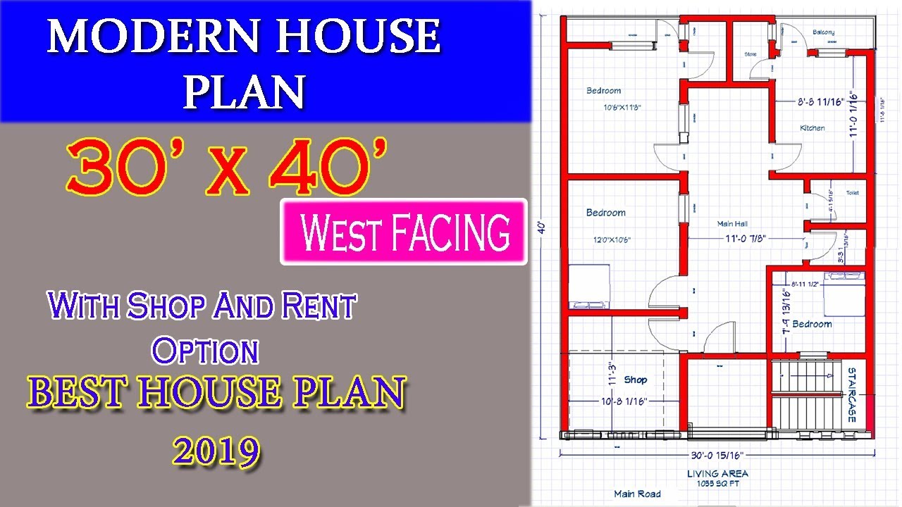 30'x40' West Facing House Plan With Shop || Vastu House Plan 2bhk ||घर का नक्शा30'x40'II