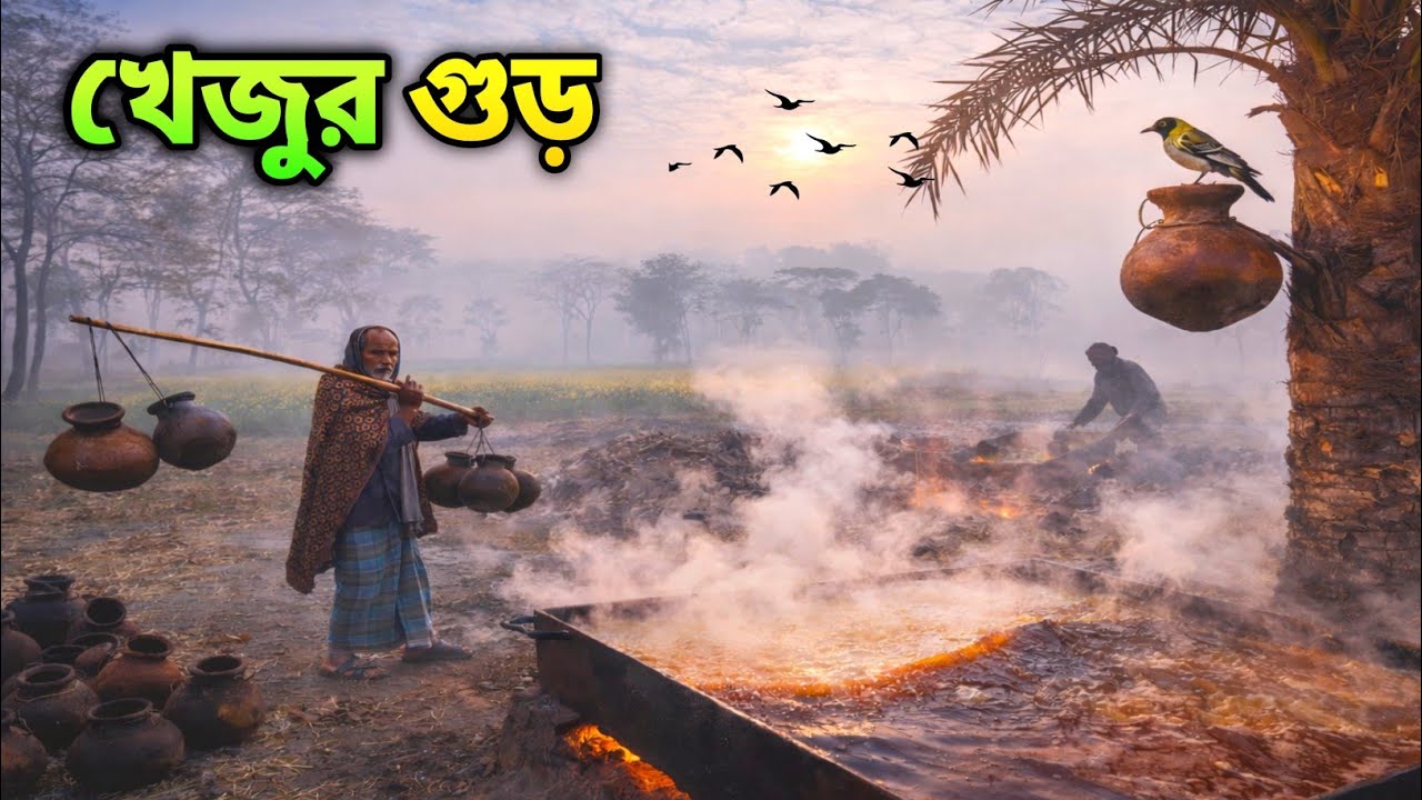 গ্রাম-বাংলায় শীতের সকালে খাঁটি খেজুরের গুড় তৈরি | Village Life in Winter | Khejur Gur