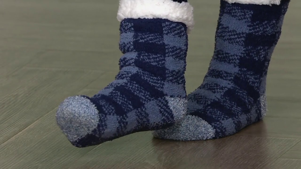 Cuddl Duds Buffalo Check Sherpa Lined Cabin Socks Set of 2 on QVC