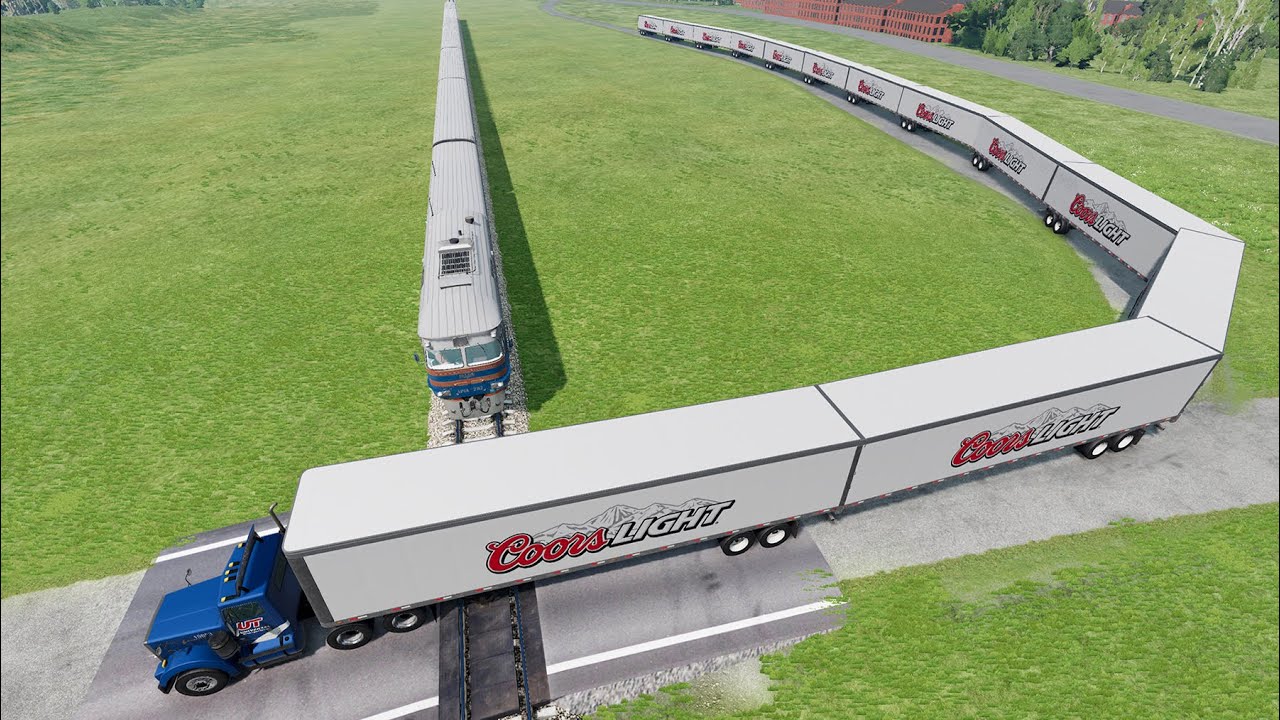 Long Giant Truck Accidents on Rail and Train is Coming #135 | BeamNG Drive