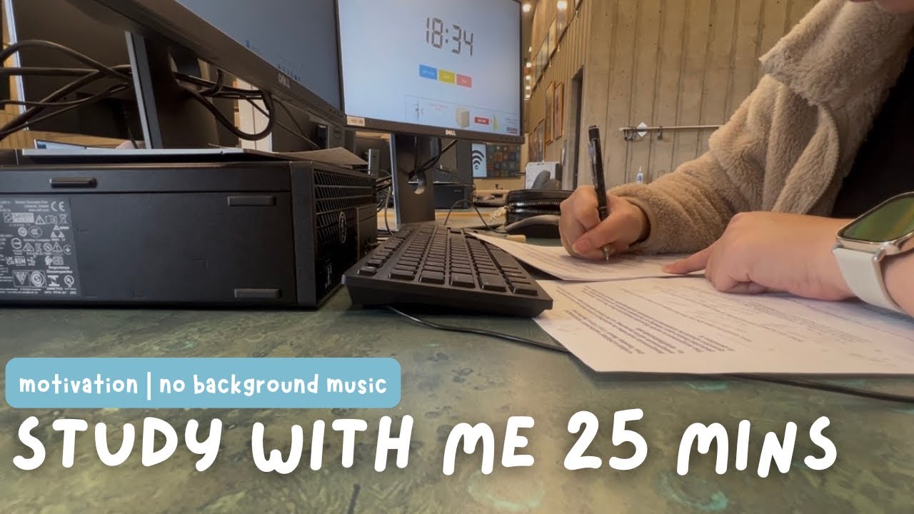 25 min Pomodoro Study With Me | Real Time | College Library | No Music 