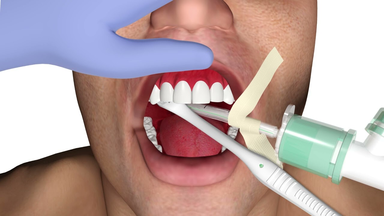 Performing the modified bass brushing technique for improved oral care.
