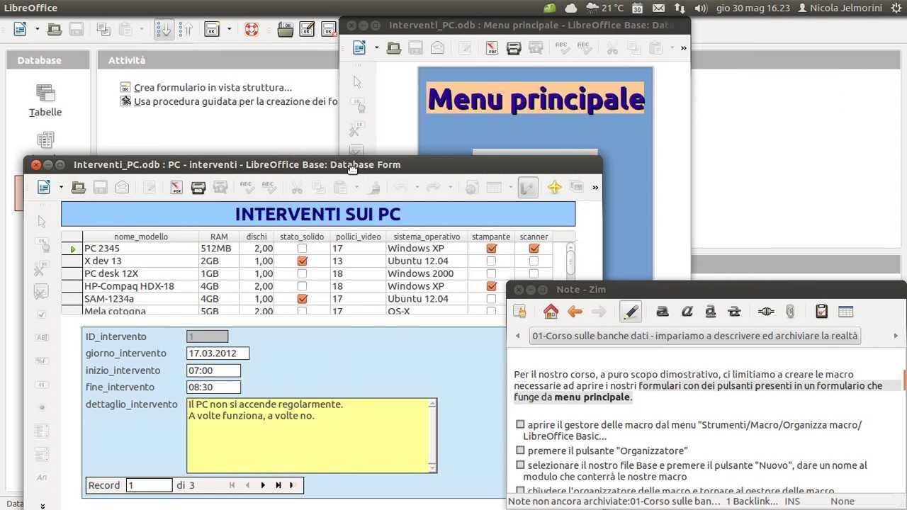 Corso sulle banche dati parte 12 - creare il menu principale con le macro