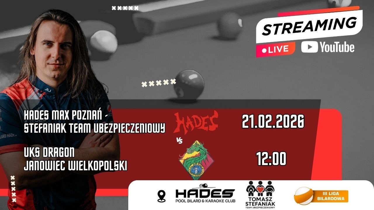 HADES MAX POZNAŃ - STEFANIAK TEAM UBEZPIECZENIOWY vs UKS DRAGON JANOWIEC WIELKOPOLSKI - stół nr 5