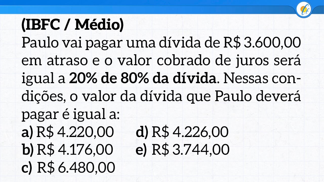 QUESTÃO RESOLVIDA IBFC - PORCENTAGEM - CONCURSO DOS CORREIOS 2024
