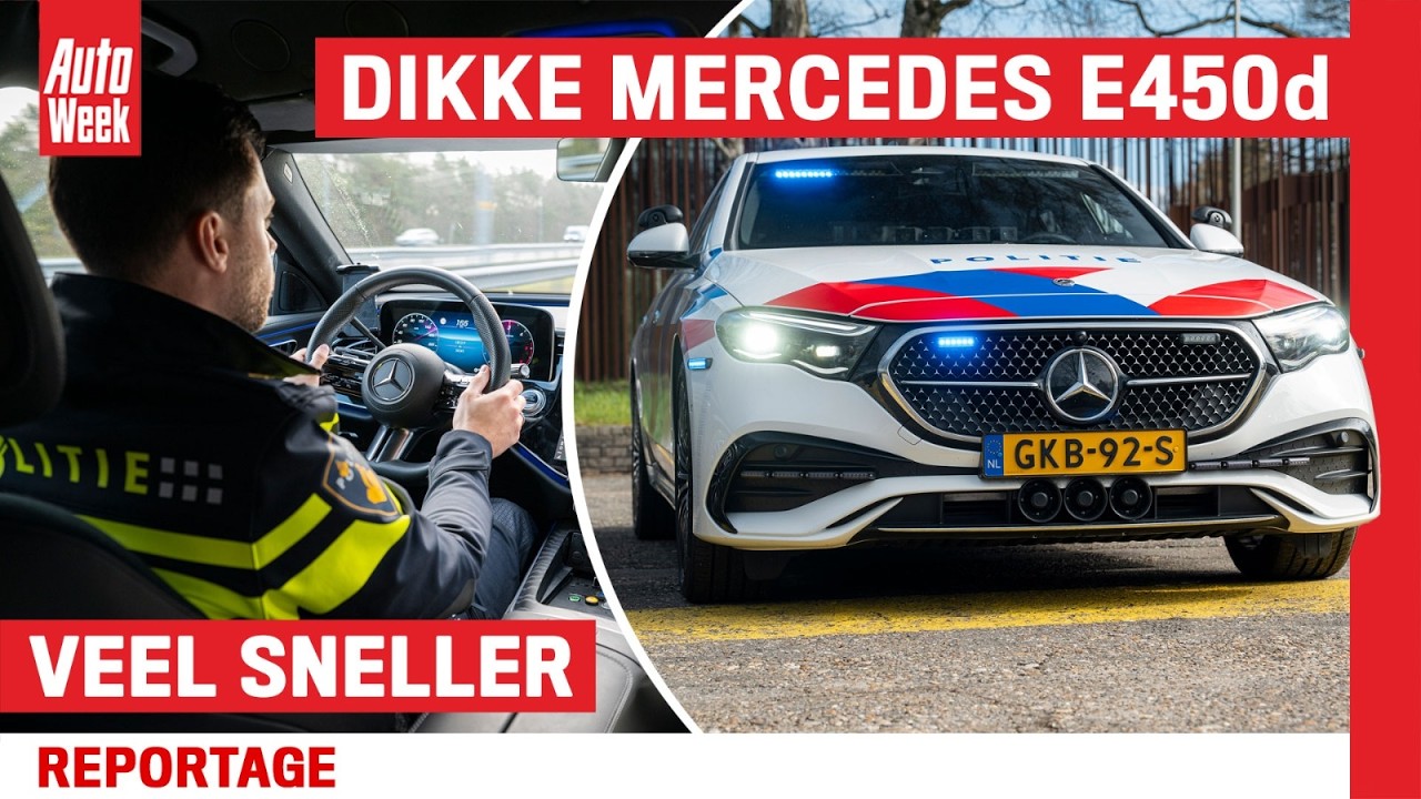 We mogen meerijden in de nieuwe dikke Mercedes van de snelweg-politie