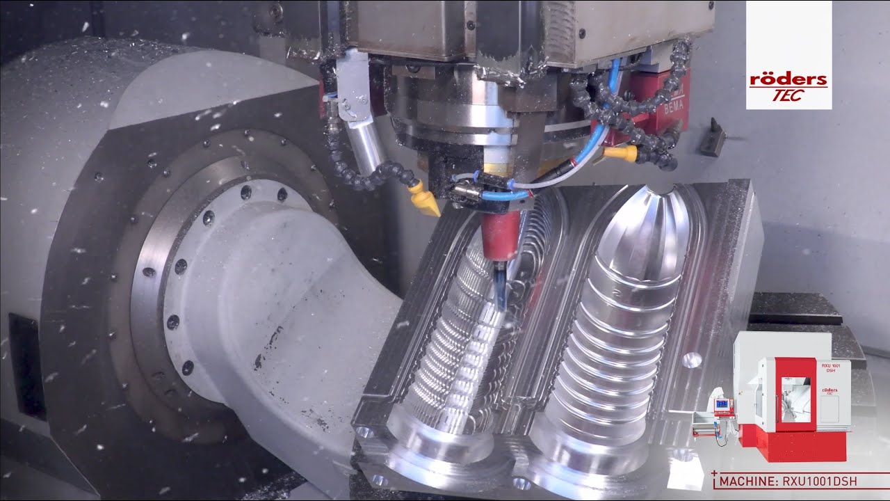 High-speed CNC machining | 2-cavity blow mold | Roeders RXU1001DSH | Milling & deep hole drilling