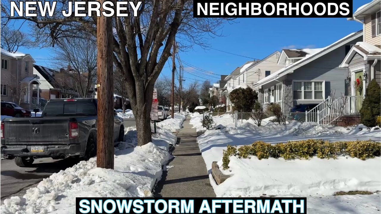 New Jersey Neighborhoods After Winter Snowstorm Freezing Hudson River