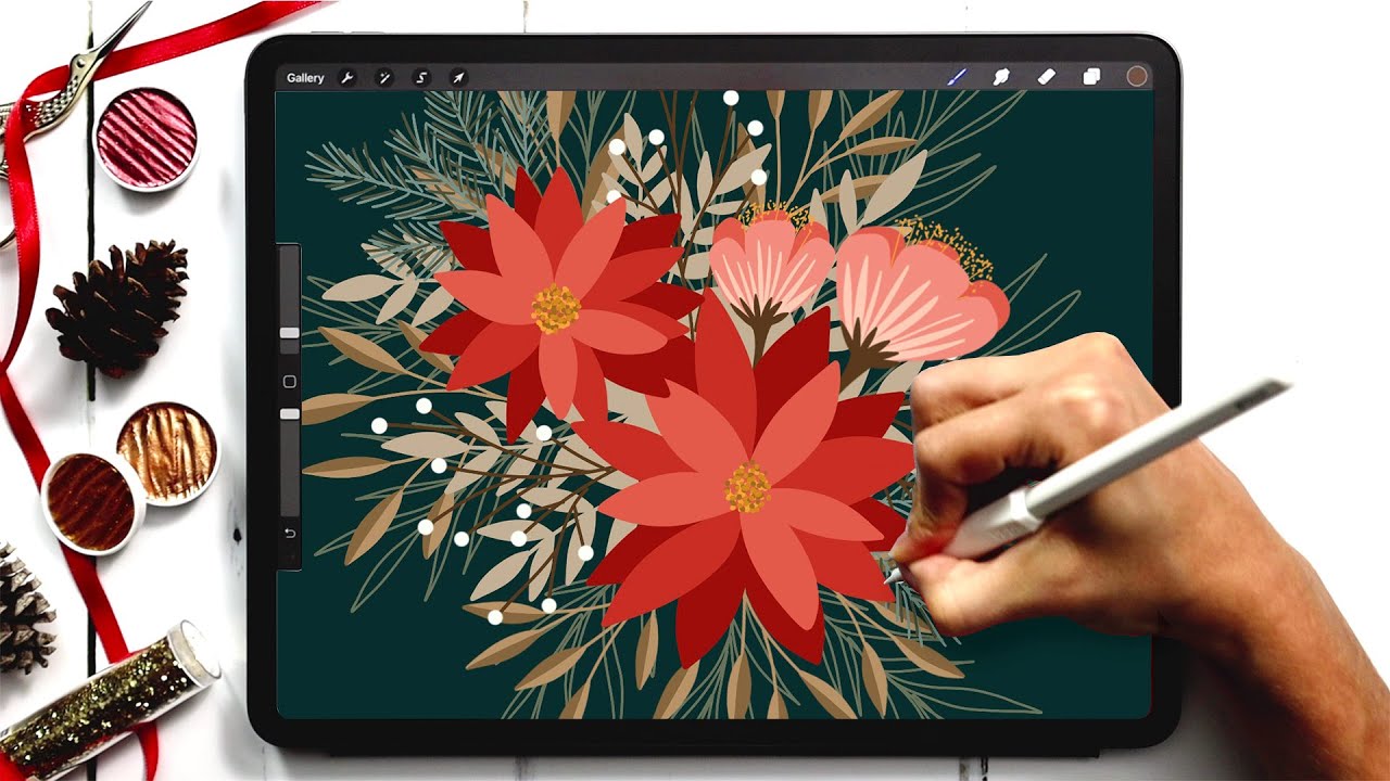 Плоские зимние цветы в Procreate