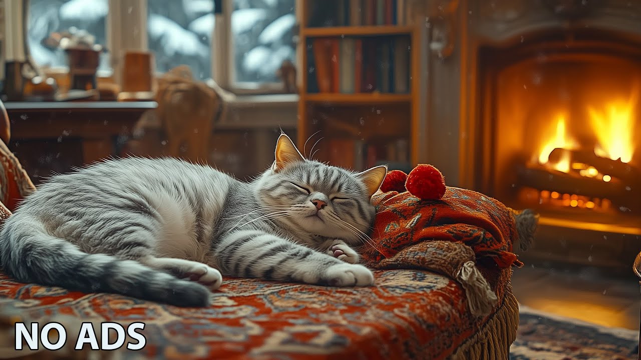 Cat Relaxing Music 🐾 Peaceful Cat Sleep 💤 Cozy Fireplace Ambience💖No Ads