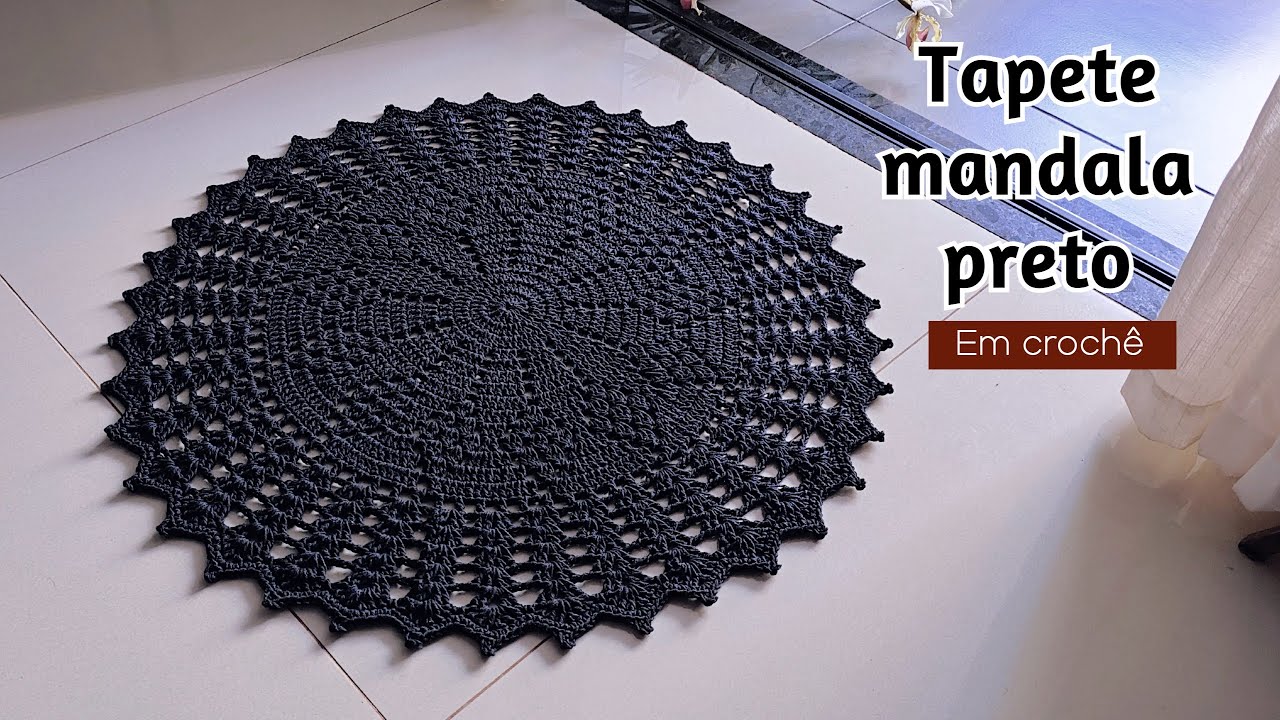 Tapete de crochê redondo mandala preto, tamanho pequeno: Passo a passo completo