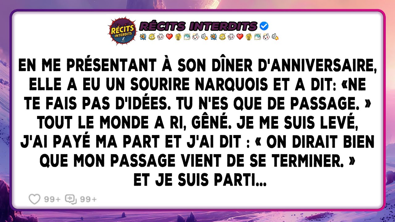 En Me Présentant À Son Dîner D'anniversaire, Elle A Eu Un Sourire Narquois Et A Dit: « Ne Te Fais...