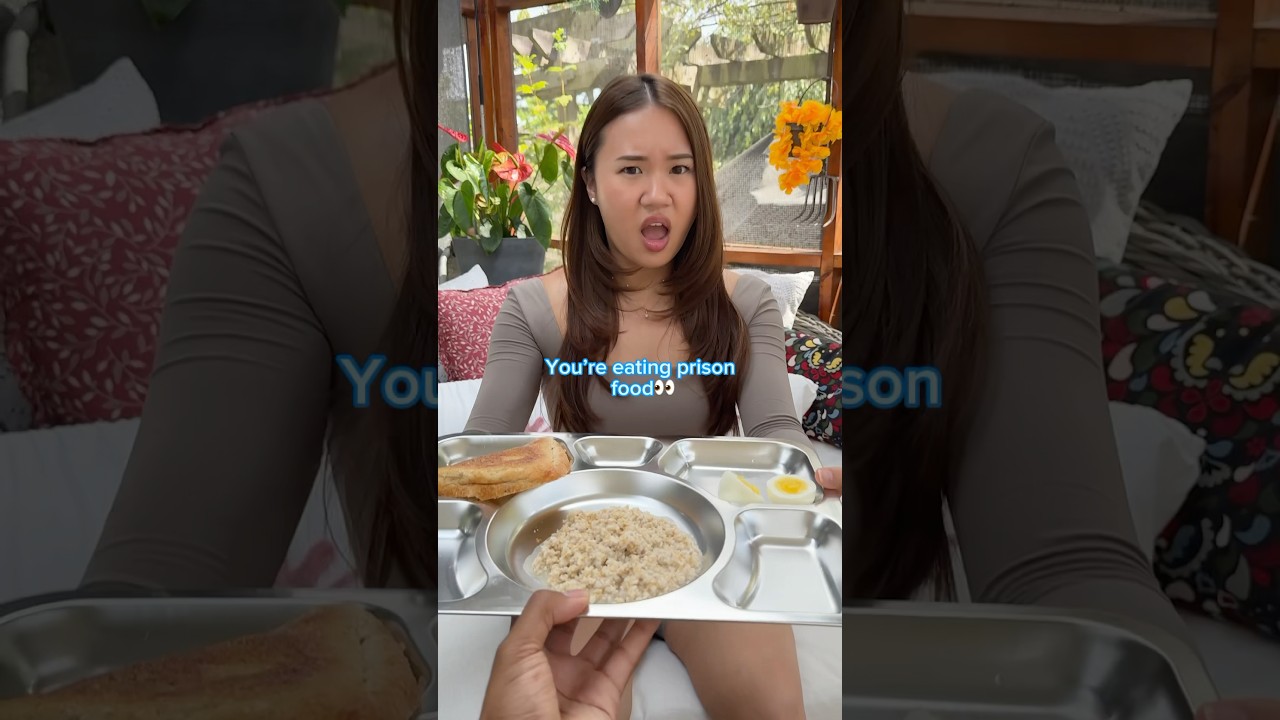 Eating prison food 24 hours👀 #couple #couplecomedy #girlfriend #boyfriend #challenge #foodie #fun