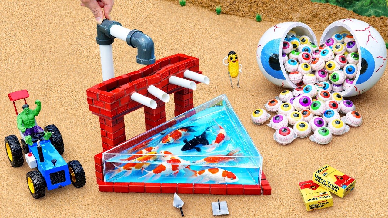 DIY Mini Tractor 🍬 Giant Candy Destroys Fish Tank And Rebuilds New Concrete Pond | DIY Machinery