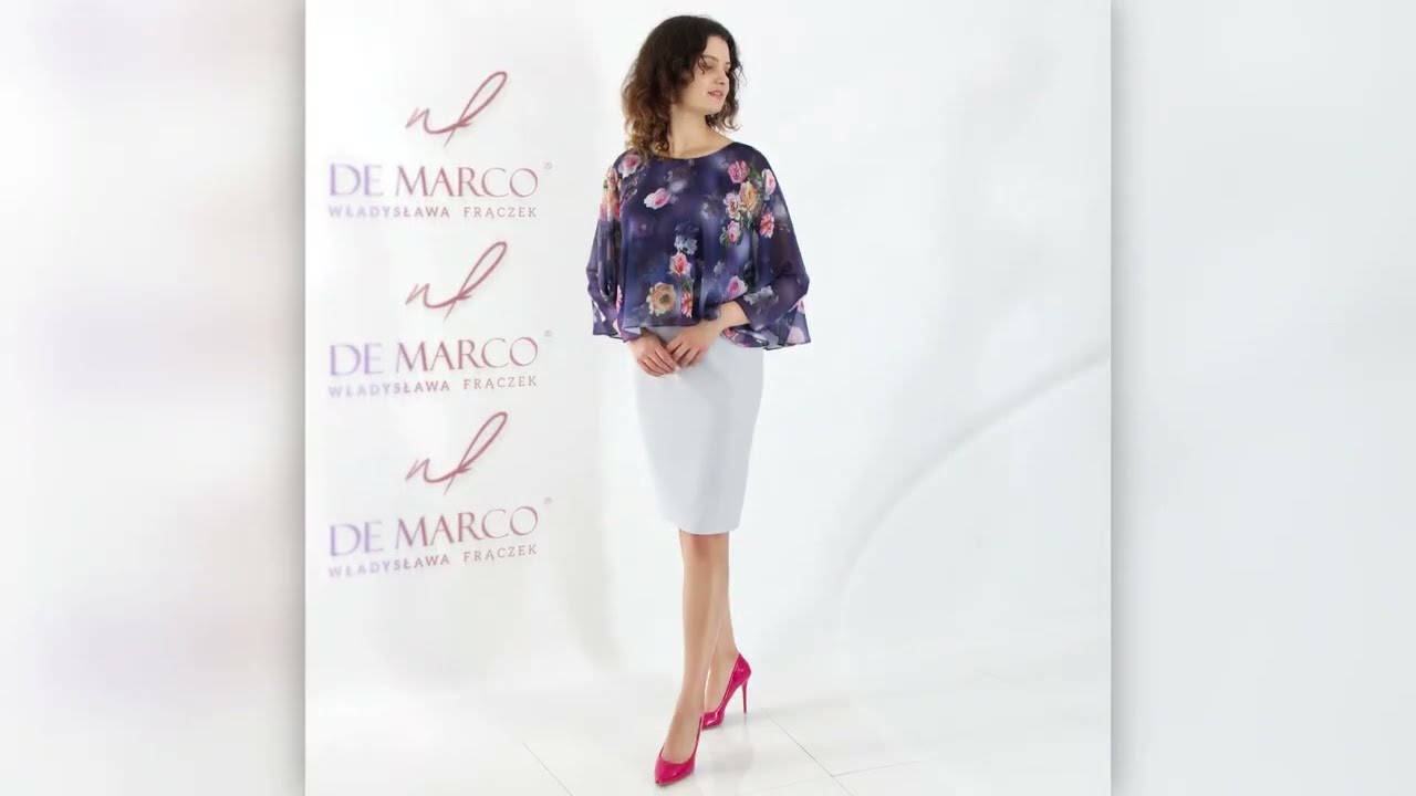 Elegancki koktajlowy komplet sp&oacute;dnica z bluzką w kwiatki De Marco polska marak