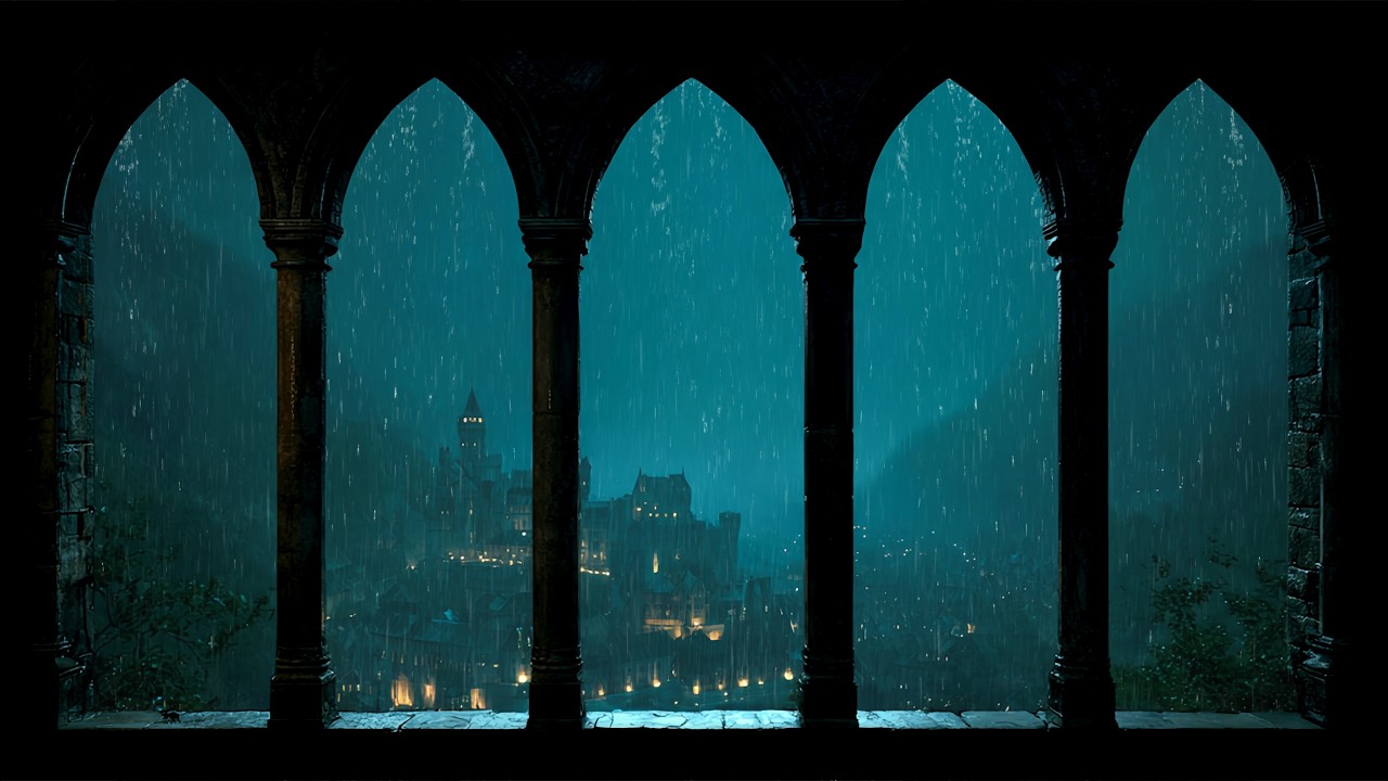 4K Projector Window View: Gothic Castle Ambience 🏰 Gentle Rain Sounds for Sleep & Insomnia Relief