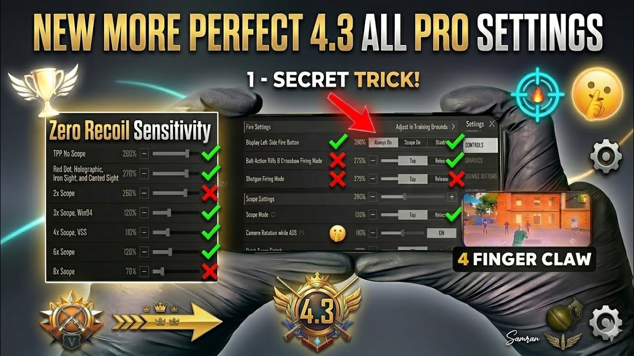 NEW PERFECT PUBG Mobile 4.3 Update🚨: Zero Recoil Sensitivity & Best Settings! 🎯 (4 Finger Claw)