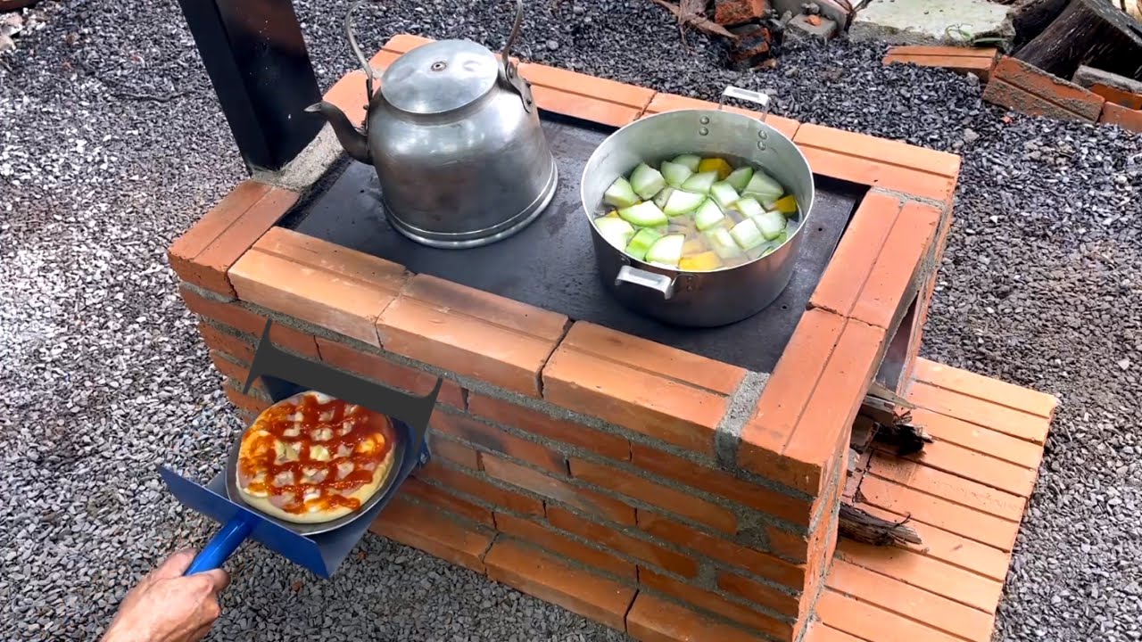 how to make a wood stove (2 in 1) with bricks and cement #185