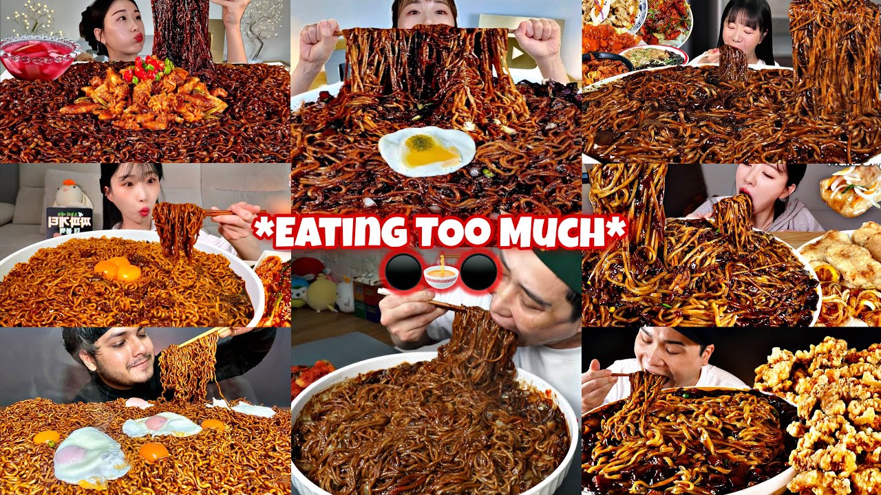 Mukbangers EATING TOO MUCH Black Bean Nooodles 😱⚫️ | Jjajangmyeon Asmr Mukbang Compilation