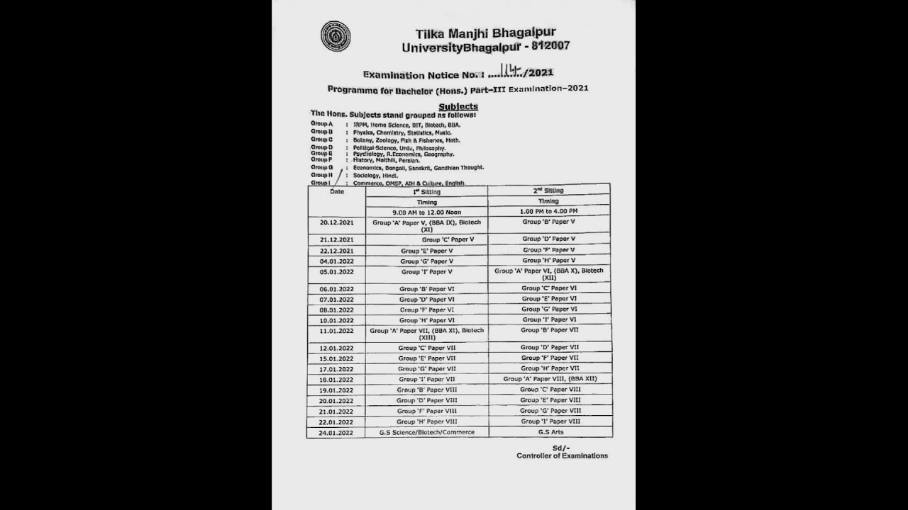 Tilka Manjhi Bhagalpur University ( TMBU ) | Part 3 Examination Routine  2021 | @NileshKumar1411