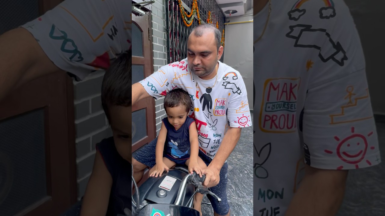 Papa took Akku for a ride on the bike 🏍️