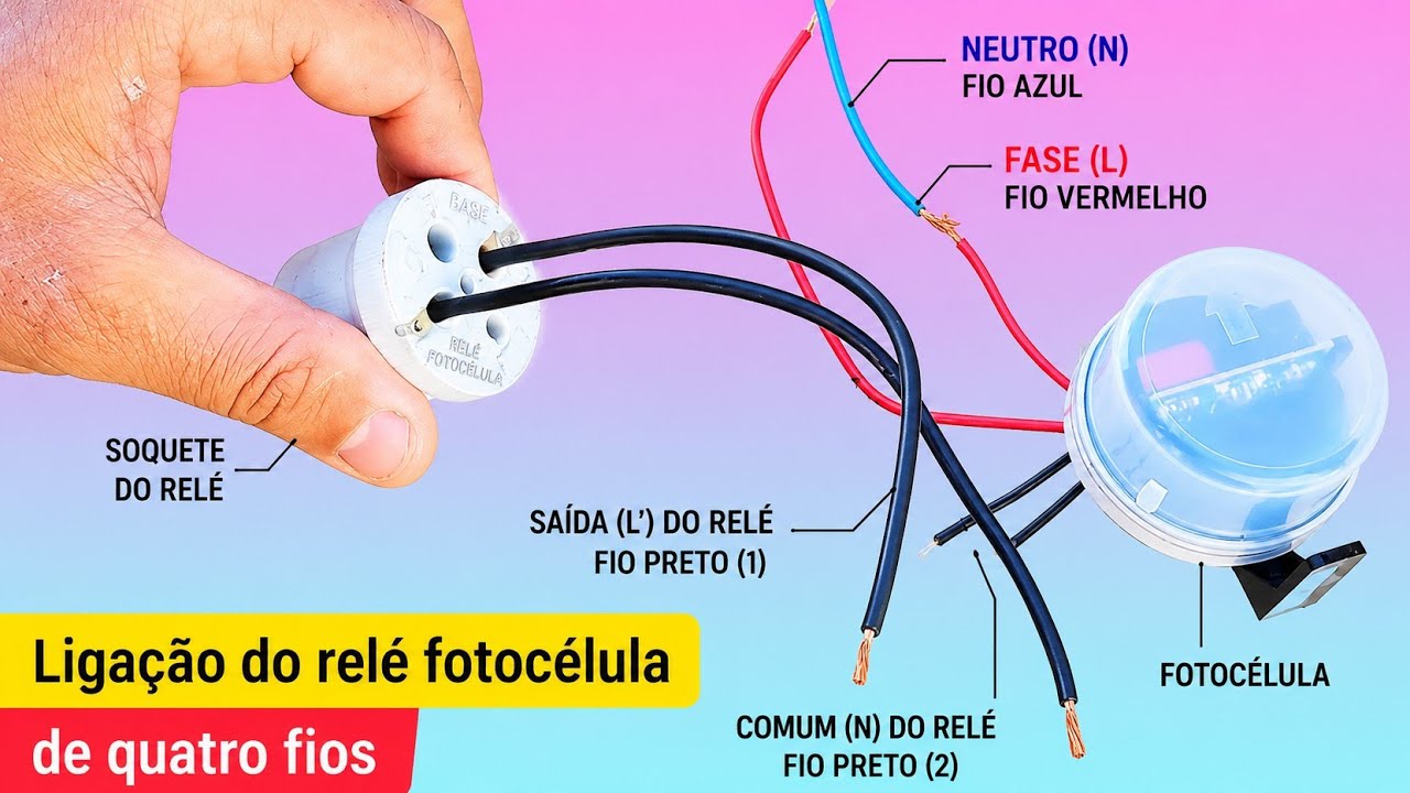 Como ligar um relé fotocélula de 4 fios