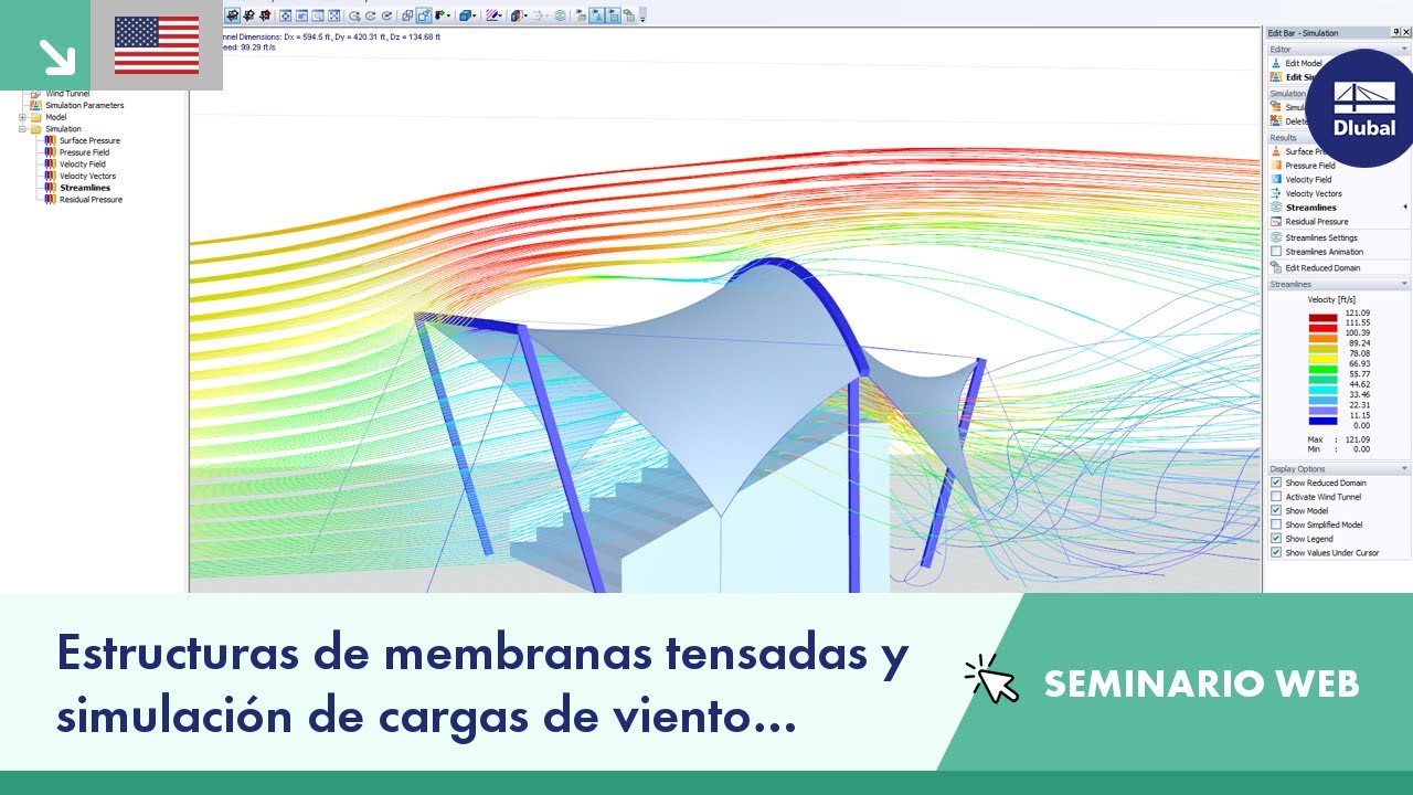 [EN] Seminario web | Estructuras de membranas tensadas y simulación de cargas de viento según CFD