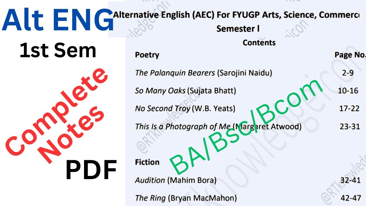 Alt English (AEC) All Notes For B.A/B.Sc/B.Com 1st Semester | Alternative English PDF Notes | NEP