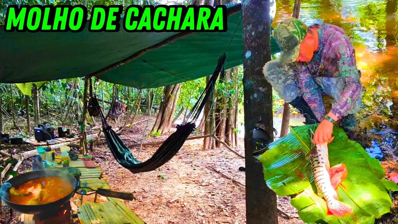 Se Aventurando sozinho na beira  do rio, pesquei cachara e fiz molho pro almoço