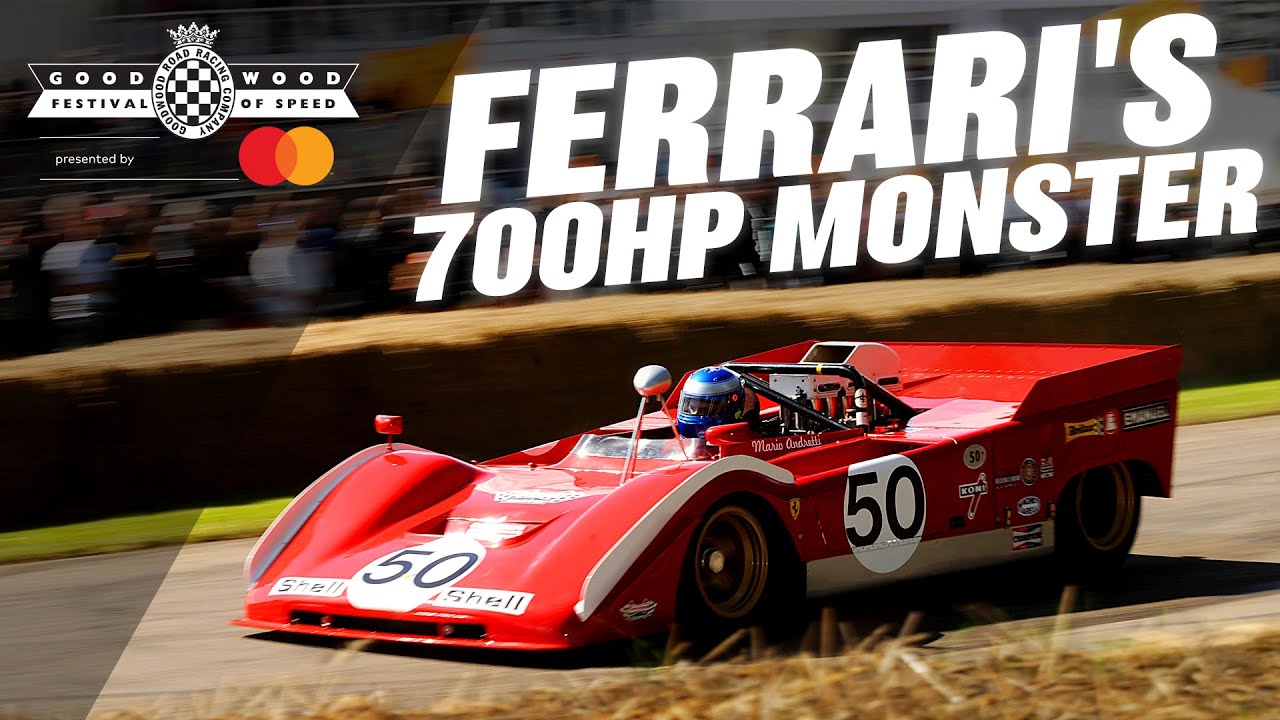 Уникальный автомобиль Ferrari 712 Can-Am с 7-литровым двигателем V12 взрывает Гудвуд