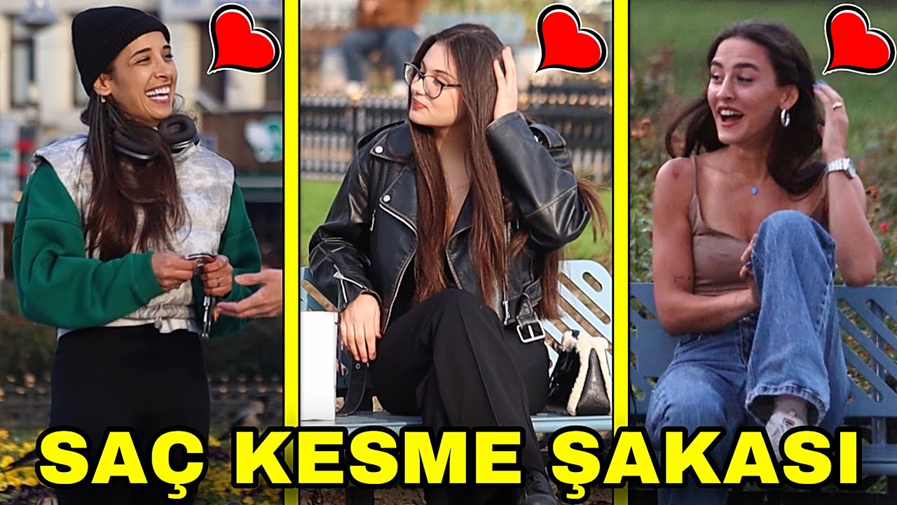 GÜZEL KIZLARI SAÇ KESME ŞAKASI YAPARAK TAVLADIM - SİNİR BOZUCU ABSÜRT KOMİK ŞAKA