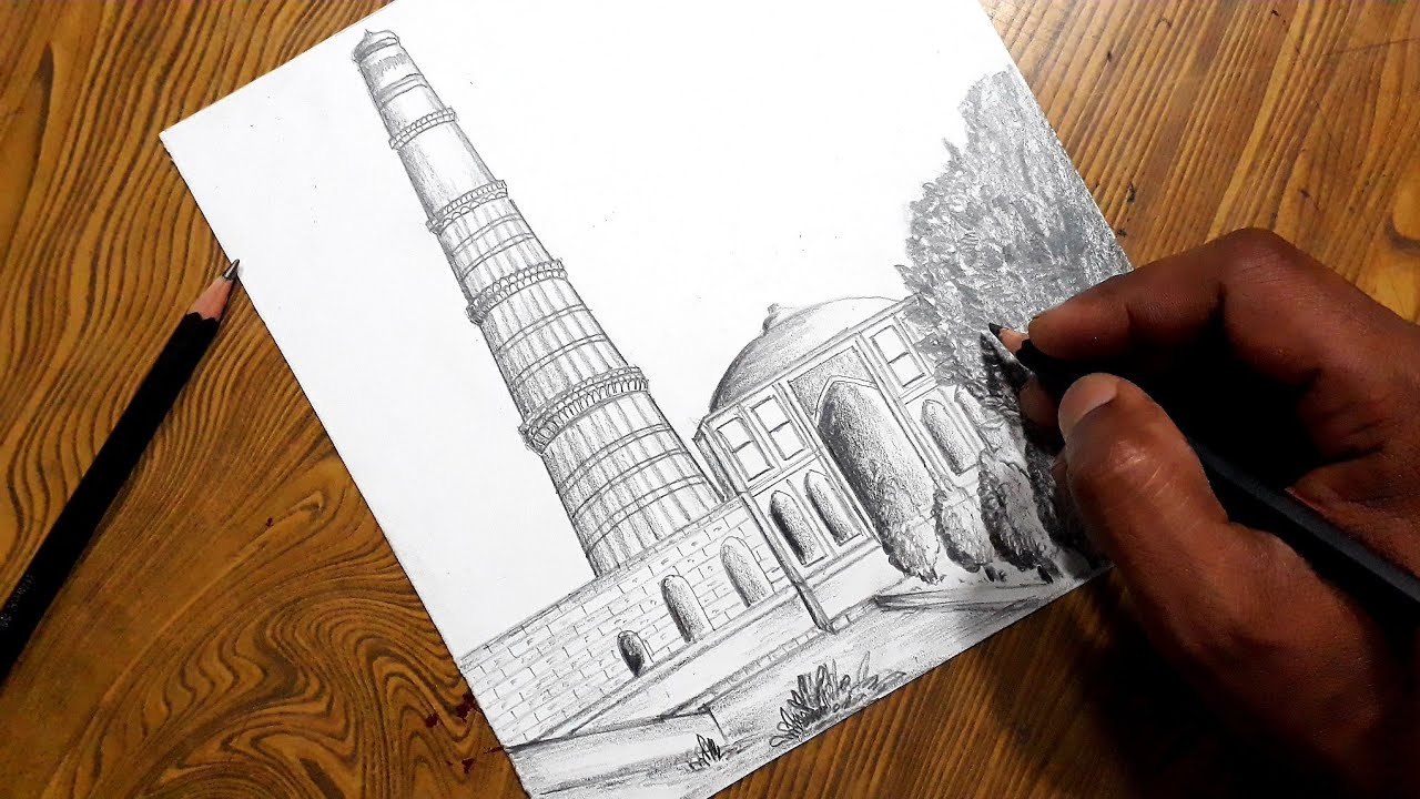 How to draw Qutub Minar step by step so easy