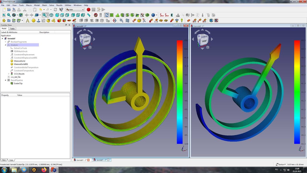 Температурная деформация и напряжения от неё во FreeCAD FEM