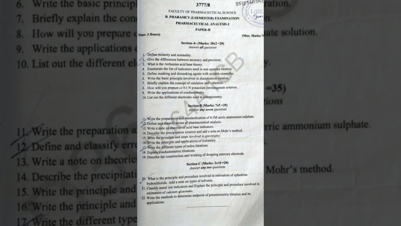 B pharm 1st sem pharmaceutical analysis 2023 question paper// analysis most important questions 2025