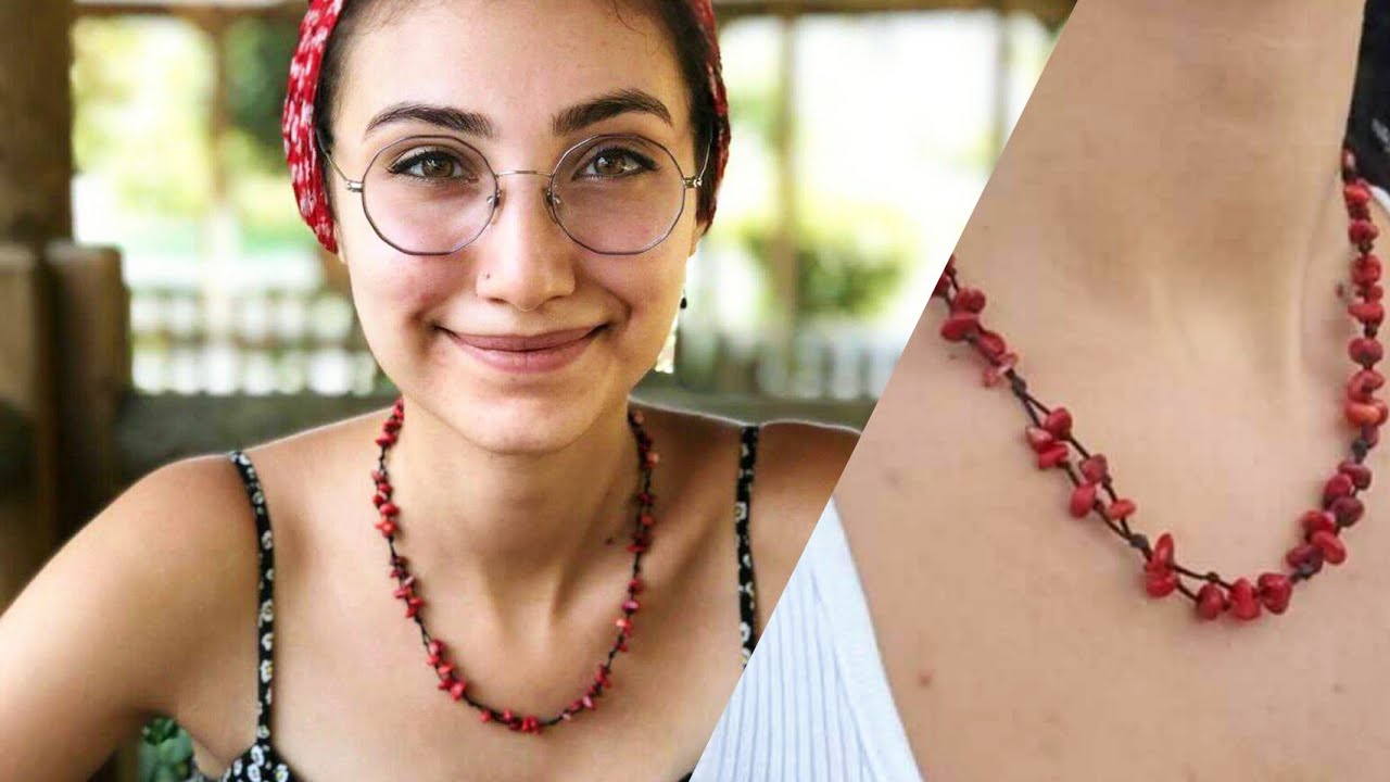 Mercan kırık taş otantik kolye yapımı / Mercan doğaltaş kolye yapımı/  Kırıktaş kolye yapımı