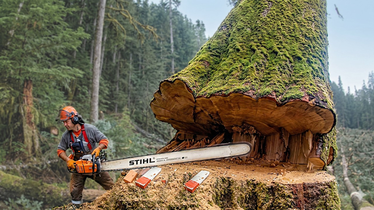 Extreme Chainsaw Skills: Most Dangerous Tree Cutting | MONSTER Stump Removal #2