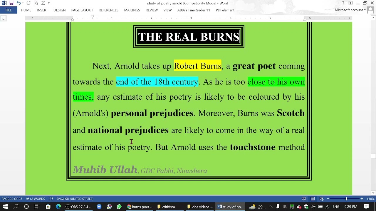The Study of Poetry (Gray & Burns' estimate) by Mathew Arnold lecture 7 in English and Urdu