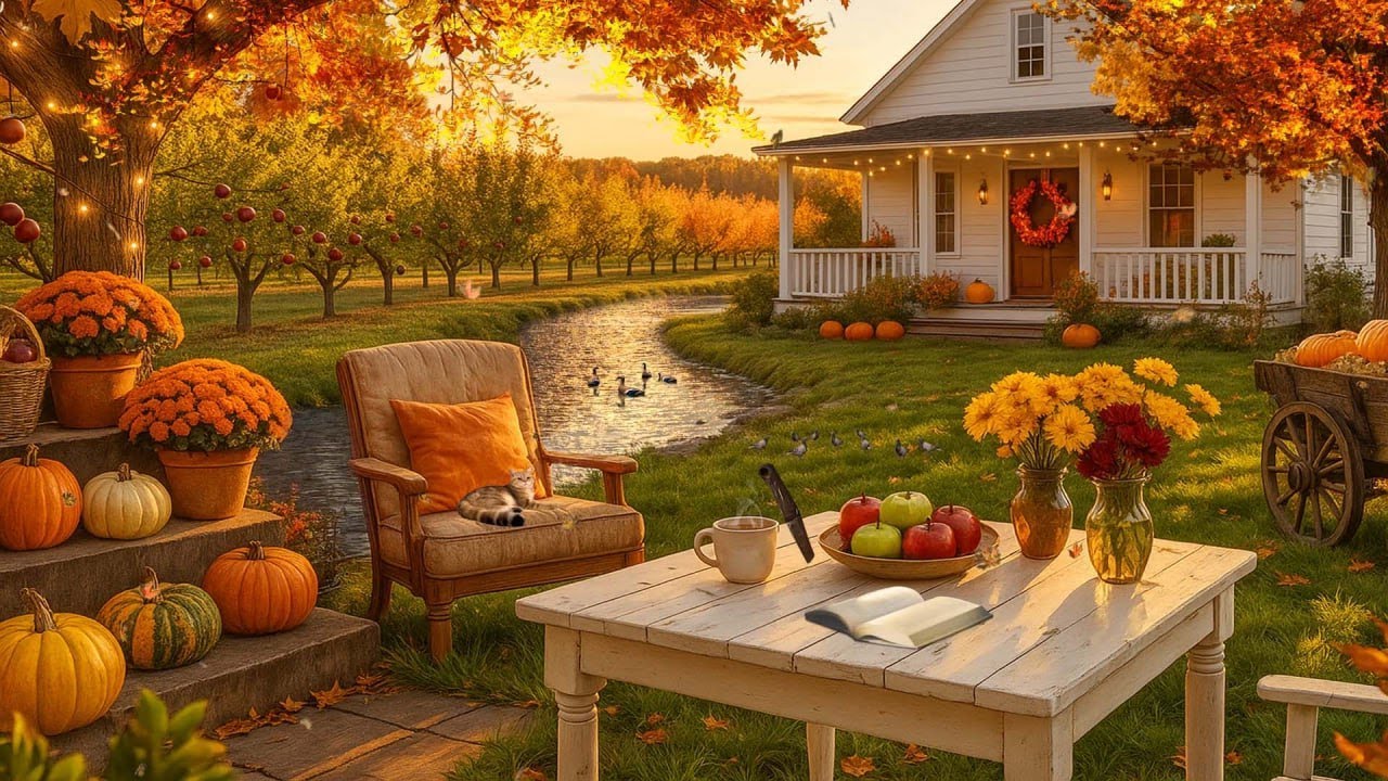 Cozy Autumn Farmhouse Ambience 🍂 | Peaceful Fall Afternoon with River Sounds, Birds Warm
