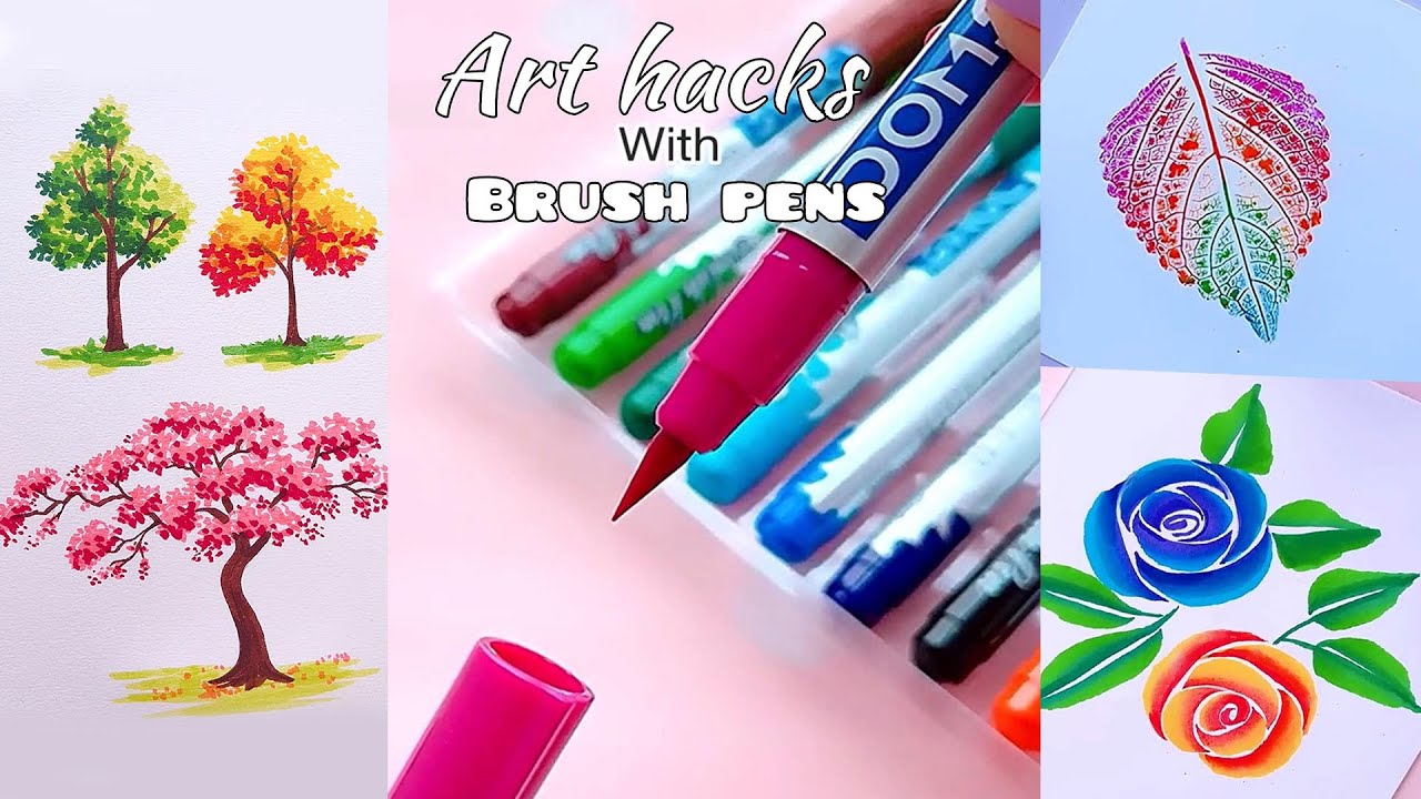 40 Art hacks with brush pens || painting || cool art ideas