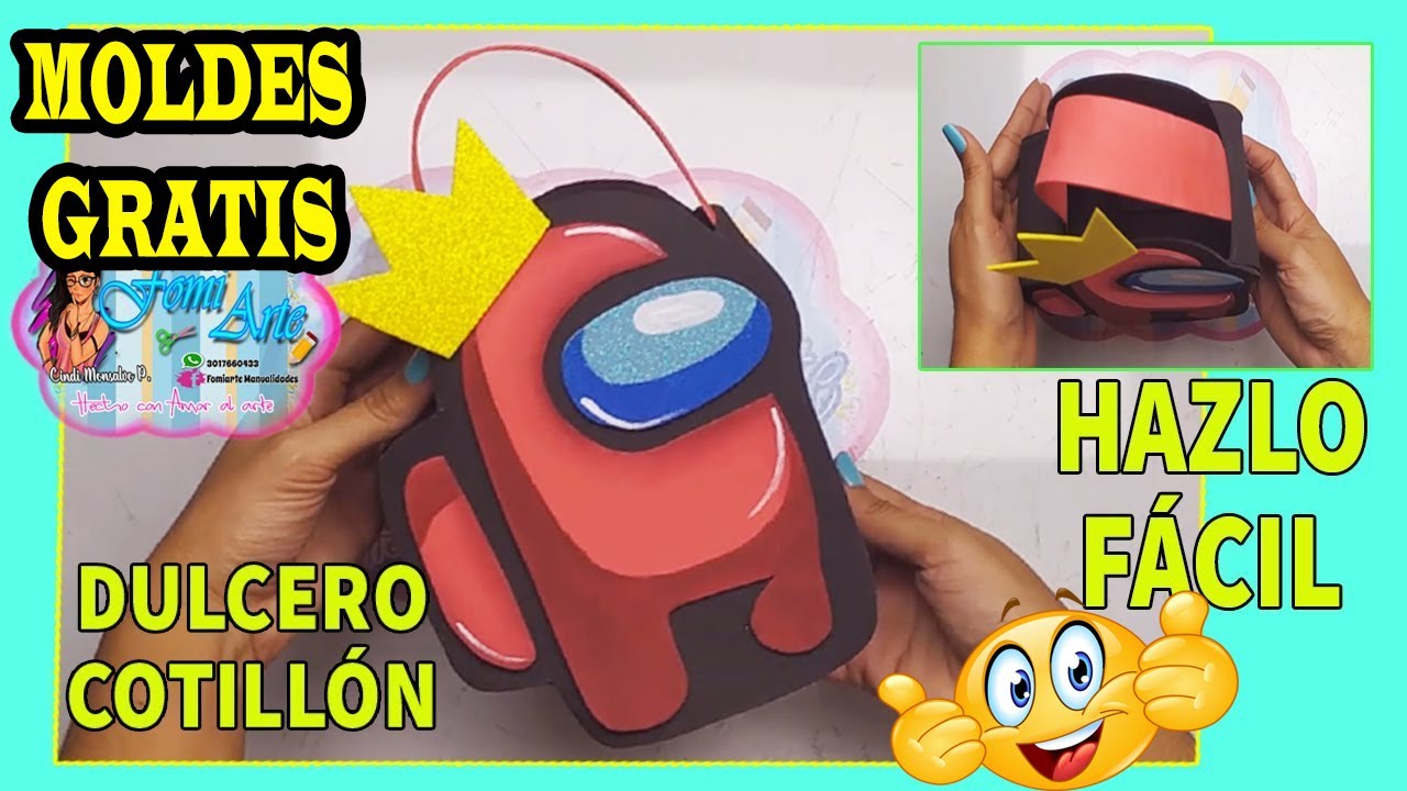 🤖 Como hacer DULCERO de AMONG US  de FOAMI MOLDEABLE 🎯 COTILLON - MOCHILINHA/manualidades con foami