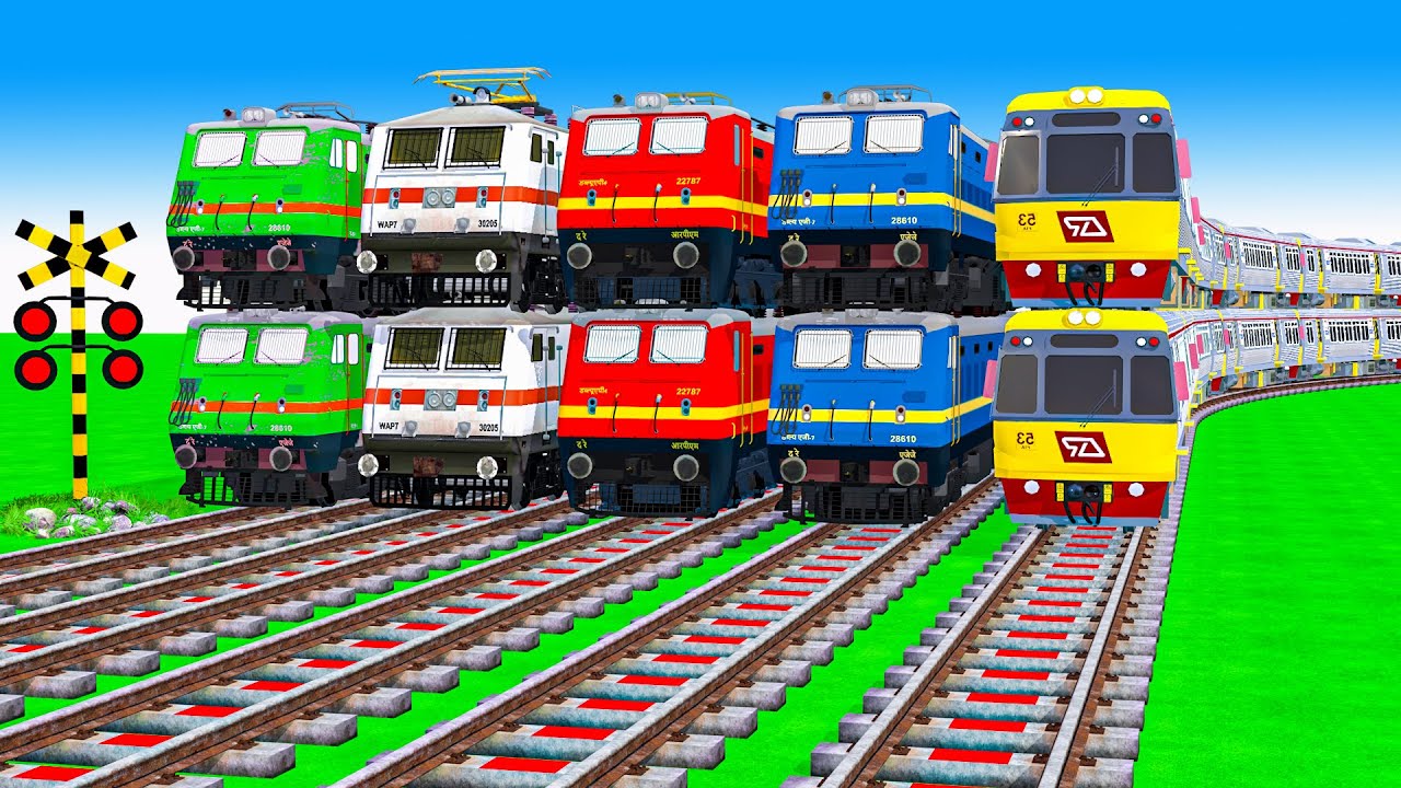 【踏切アニメ】あぶない電車【カンカン】電車 5 Train Climbing Pynamid🚦 Fumikiri 3D Train Railroad Crossing Animation
