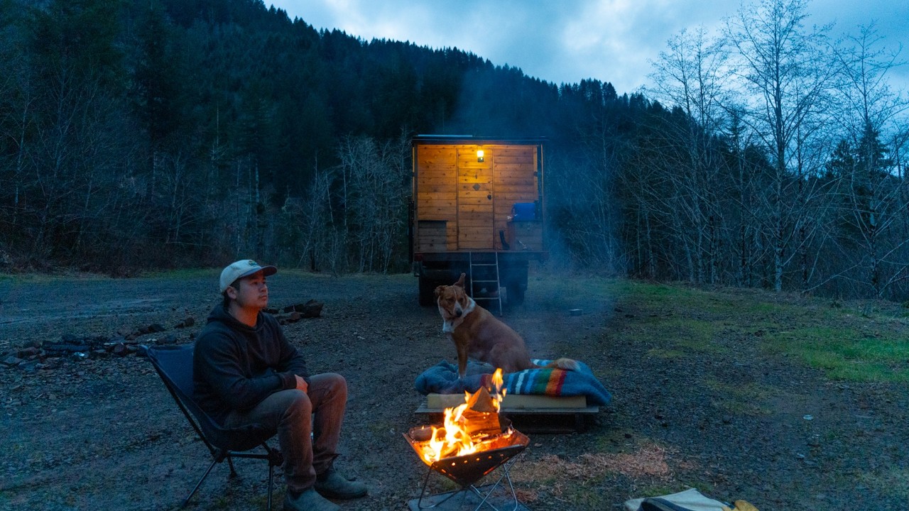 Solo Truck Camping in the Pacific Northwest (Cozy Wooden Truck Cabin)