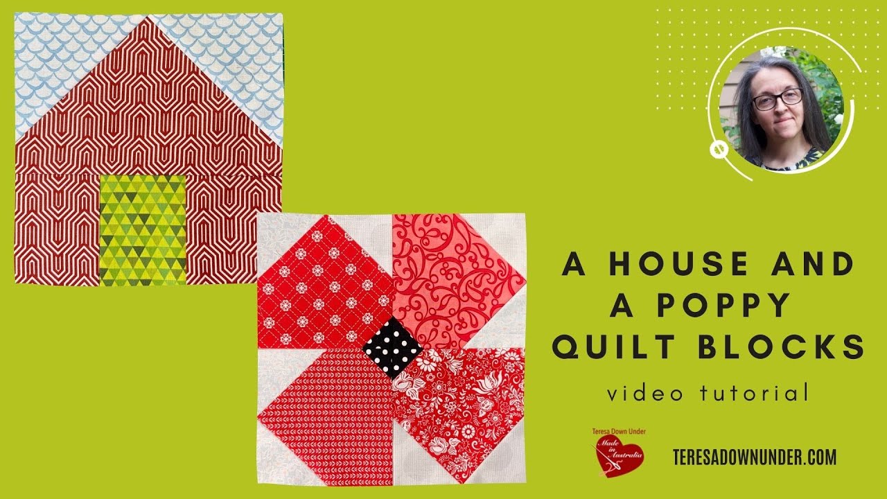 A house and a poppy quilt blocks